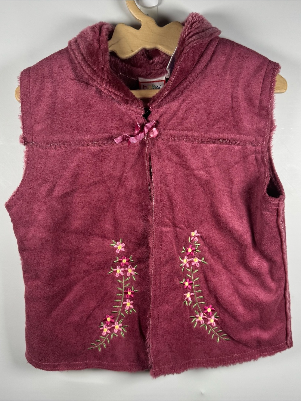 VTG Y2K Baby Togs Girls 4T Faux Fur Vest Floral Mauve Cottage Bratz Girlhood